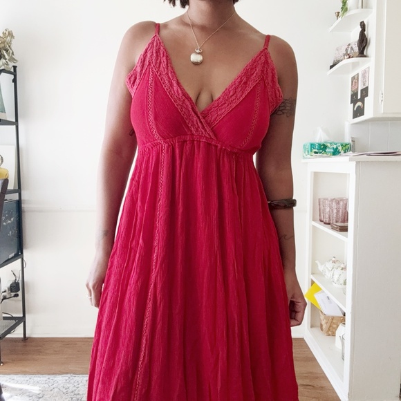 tomato red crochet gauze maxi dress - Picture 2 of 9